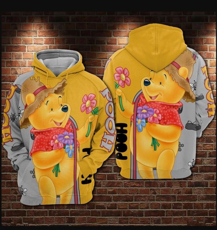 Pooh With Flowers Winnie The Pooh Over Print 3d Zip Hoodie - Teeruto