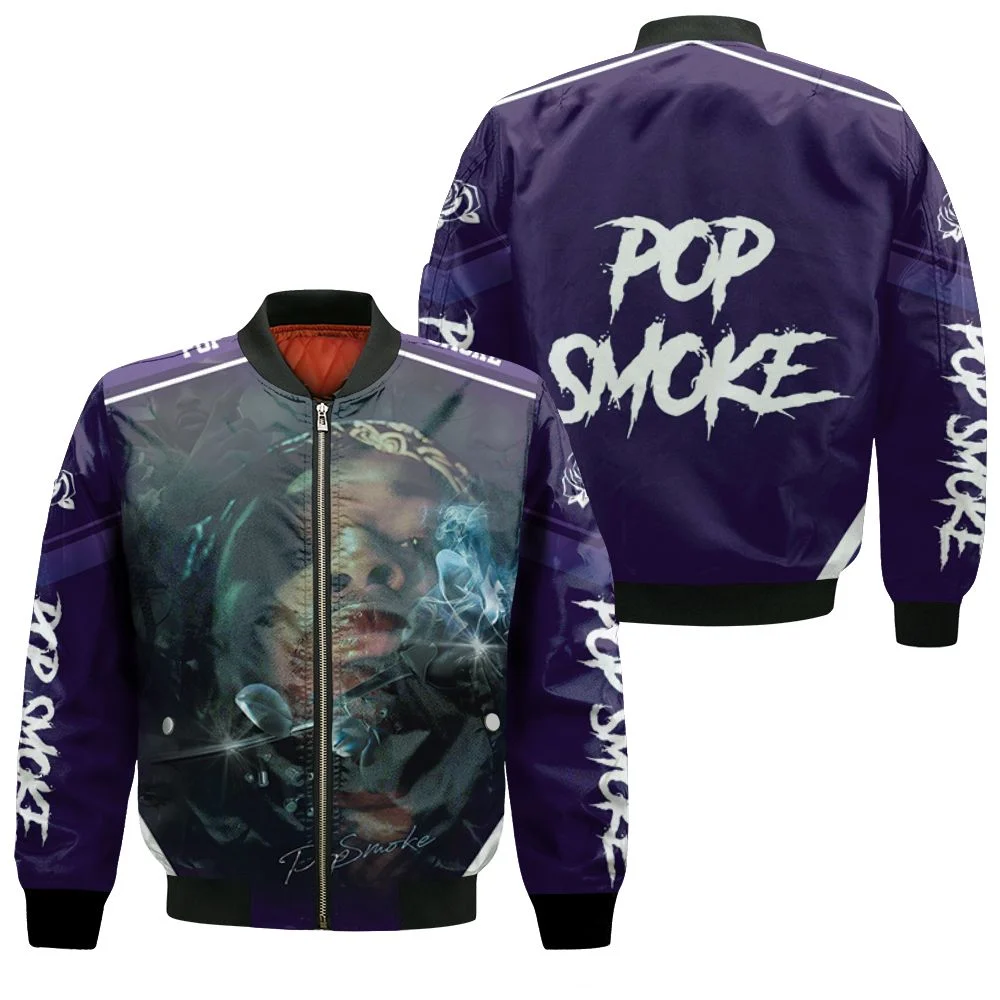 Pop Smoke Shoot For The Stars Aim For The Moon Rose Symbol Bomber Jacket