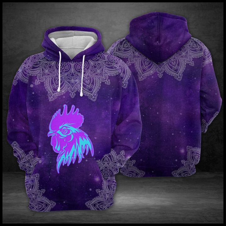 Purple Rooster Mandala 3D Printed Hoodie