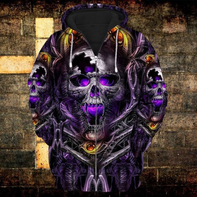 Purple Skull 3d Zip Hoodie