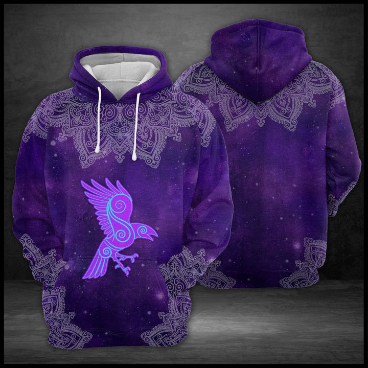 Purple Viking Raven Mandala 3D Printed Hoodie