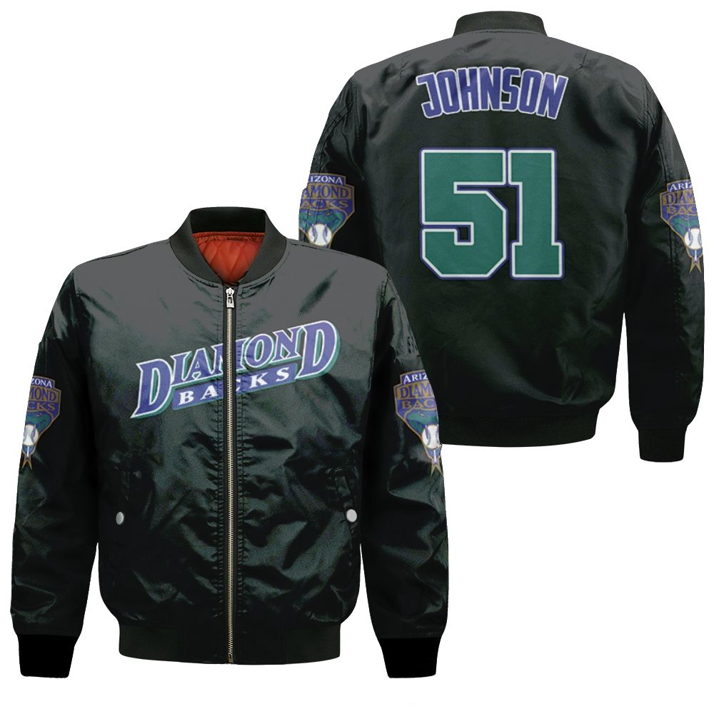 Randy Johnson Arizona Diamondbacks Black Jersey Inspired Style Bomber Jacket