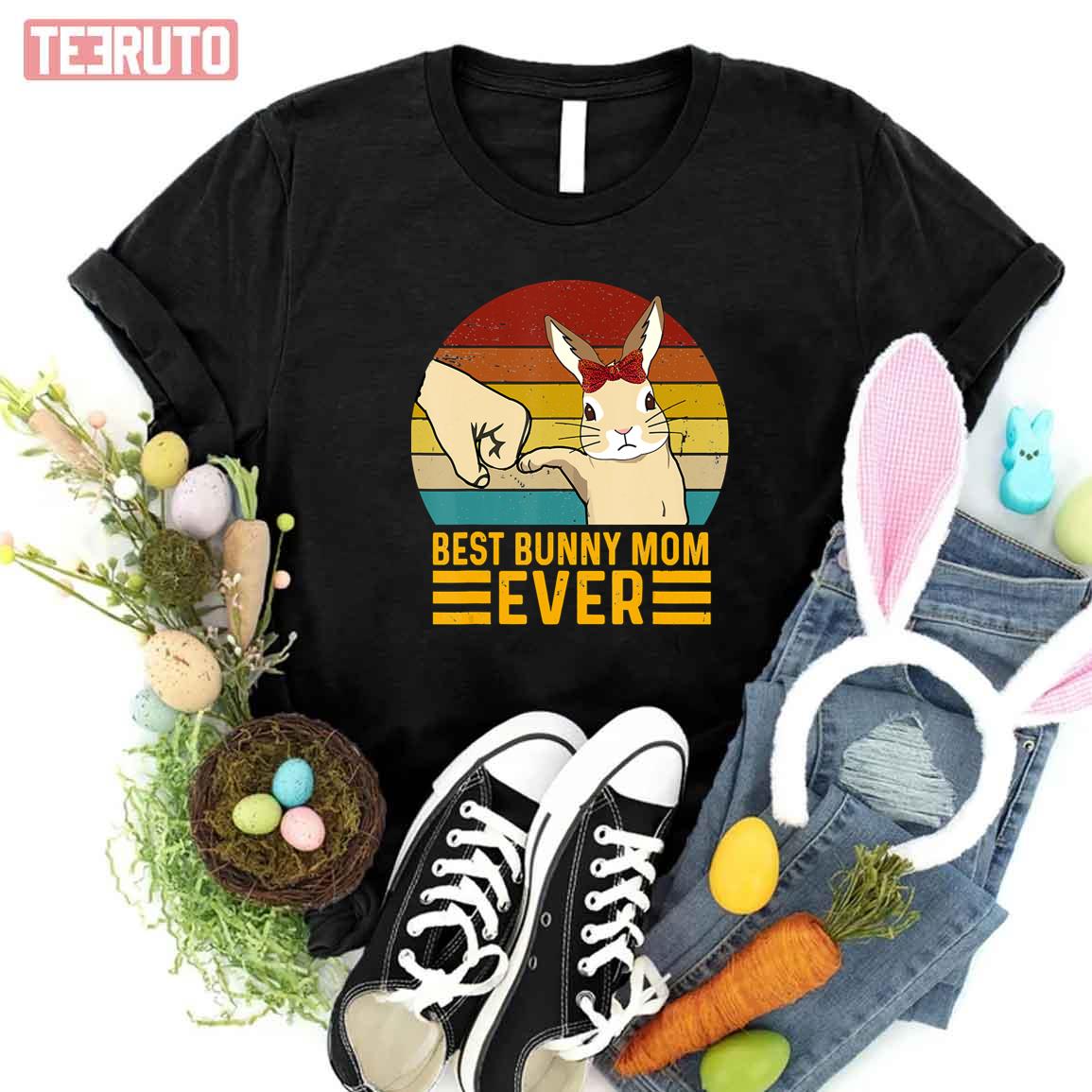 Retro Best Bunny Mom Ever Rabbit Easter Day Women T-Shirt