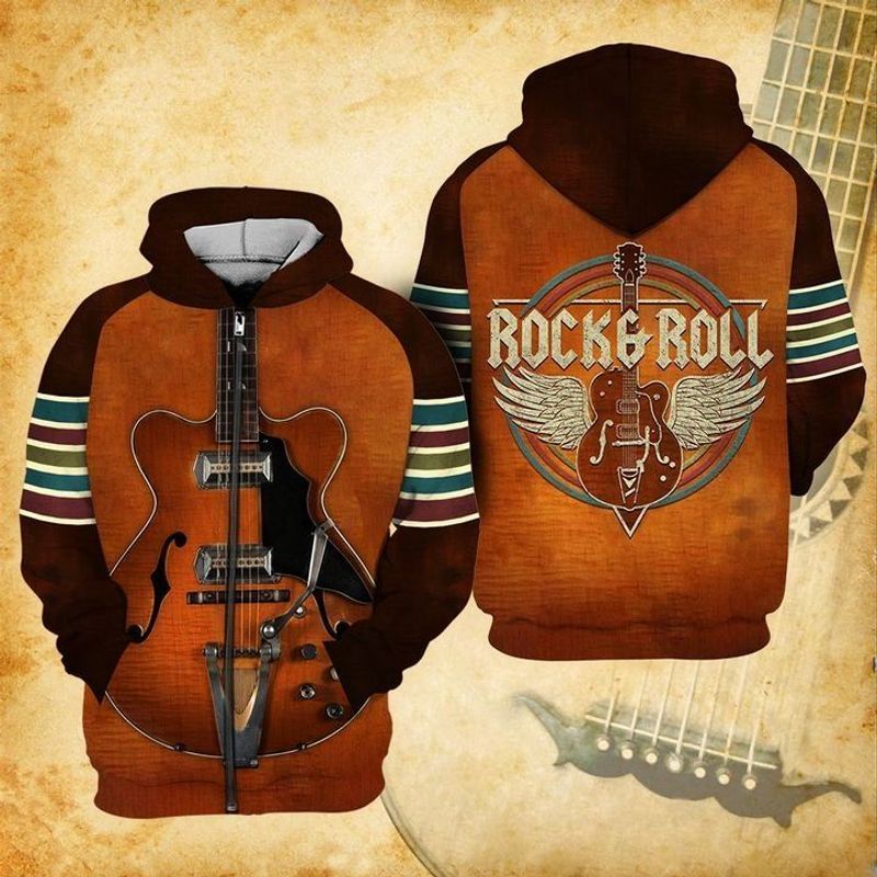 Rock And Roll Guitar 3d Zip Hoodie
