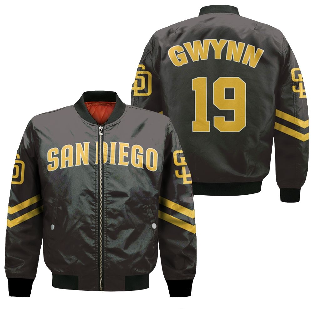 San Diego Padres Tony Gwynn 19 Mlb Dark Brown Jersey Inspired Style Bomber Jacket