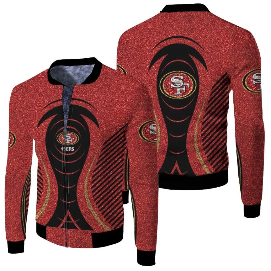 San Francisco 49ers Red Glitter 3d 1 Jersey Fleece Bomber Jacket