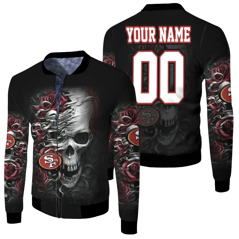 San Francisco 49ers Skull Flower For Fans Personalized Fleece Bomber Jacket