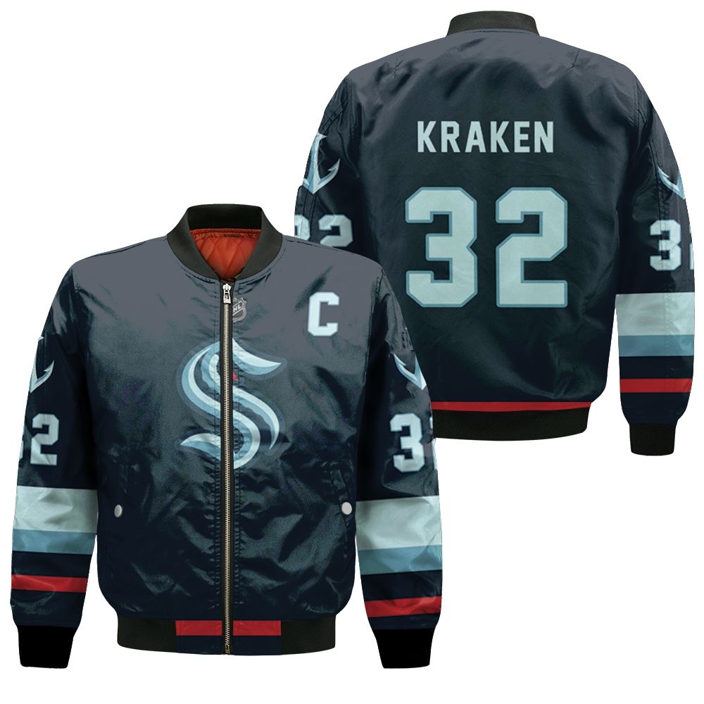 Seattle Kraken #32 Nhl Ice Hockey Team Logo 2020 Blue 3d Designed Allover Gift For Seattle Fans Bomber Jacket