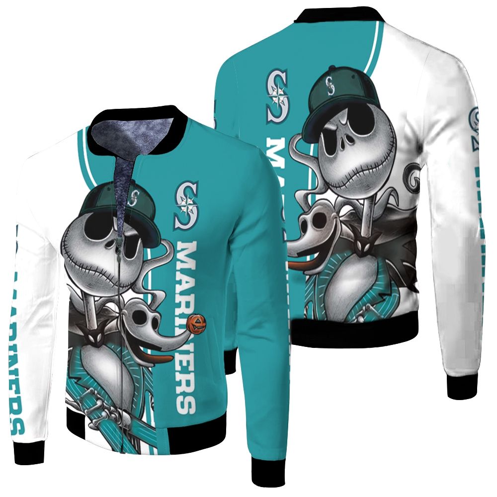 Seattle Mariners Jack Skellington And Zero Fleece Bomber Jacket