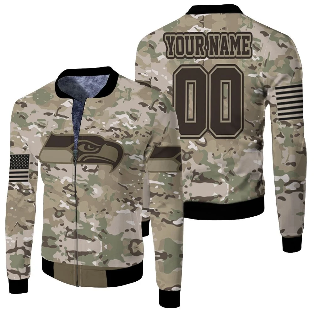 Seattle Seahawks Camouflage Veteran 3d 2 Personalized Fleece Bomber Jacket