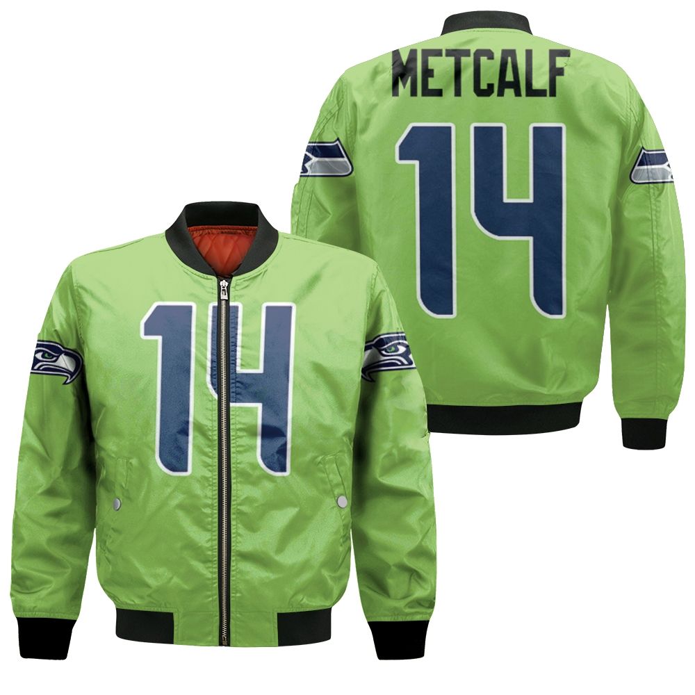 Seattle Seahawks D K Metcalf Green Color Rush Legend Jersey Inspired Bomber Jacket