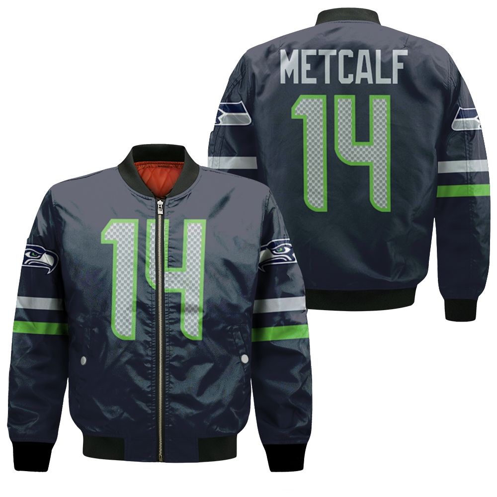 Seattle Seahawks D K Metcalf Limited Navy 100th Season Jersey Inspired Style Bomber Jacket