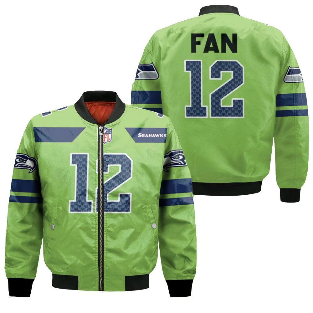 Seattle Seahawks Fan #12 Nfl American Football Green Color Rush Legend 3d Designed Allover Gift For Seahawks Fans Bomber Jacket