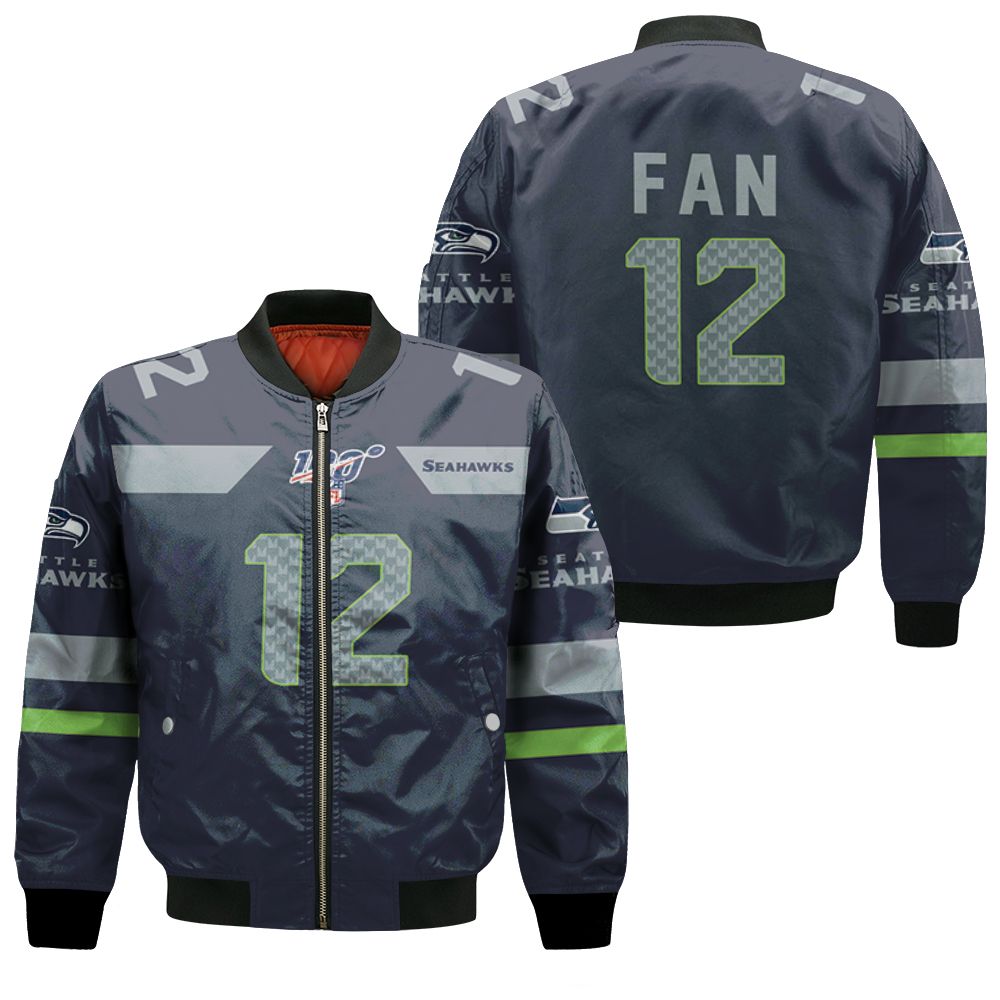 Seattle Seahawks Fan #12 Nfl American Football Navy 100th Season 3d Designed Allover Gift For Seahawks Fans Bomber Jacket