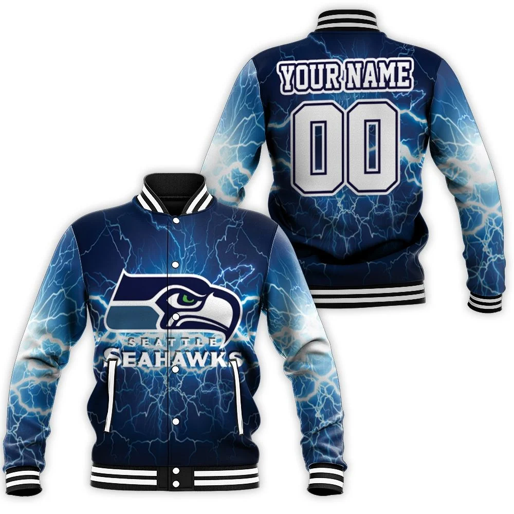 Seattle Seahawks Lightning 3d Personalized Baseball Jacket