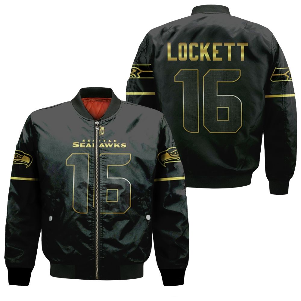 Seattle Seahawks Tyler Lockett #16 Nfl American Football Team Black Golden Edition 3d Designed Allover Gift For Seattle Fans Bomber Jacket