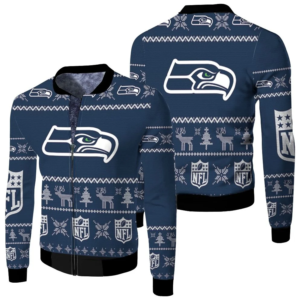 Seattle Seahawks Ugly Sweatshirt Christmas 3d Fleece Bomber Jacket