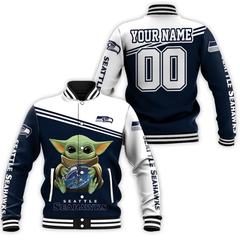 Seattle Seahawks X Baby Yoda Personalized Baseball Jacket