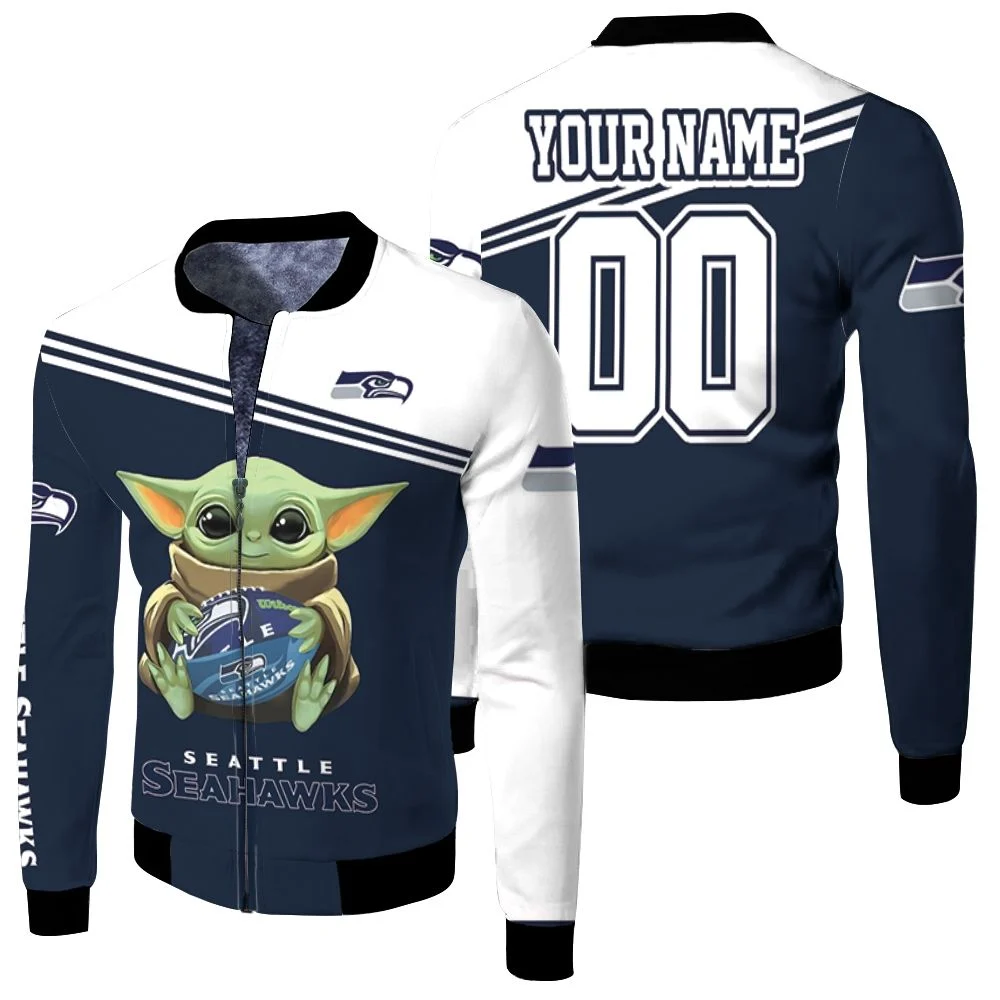 Seattle Seahawks X Baby Yoda Personalized Fleece Bomber Jacket