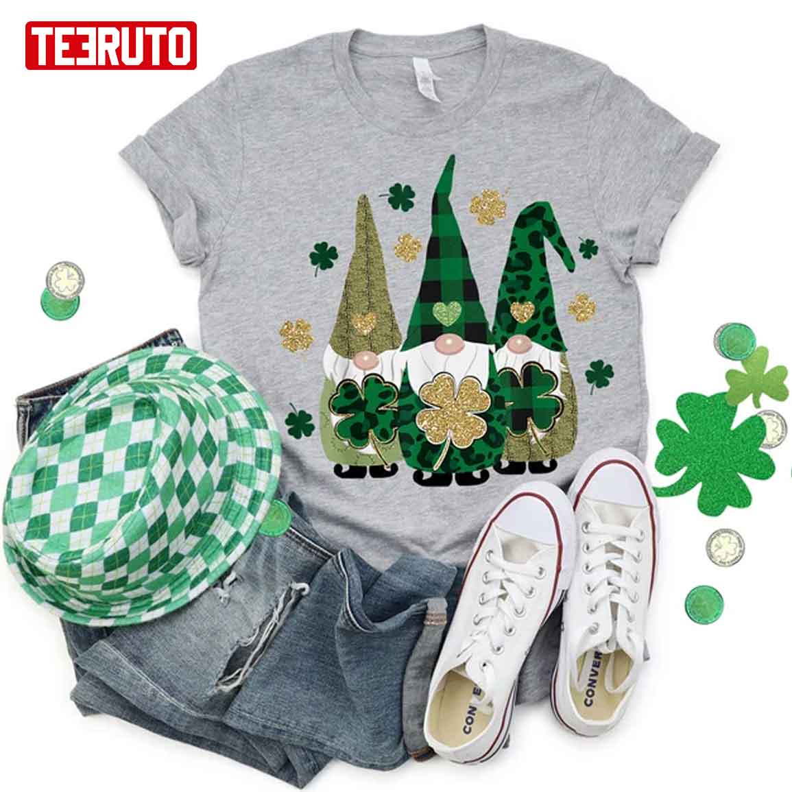 Shamrock St Patricks Day Gnomes Family Matching T-Shirt