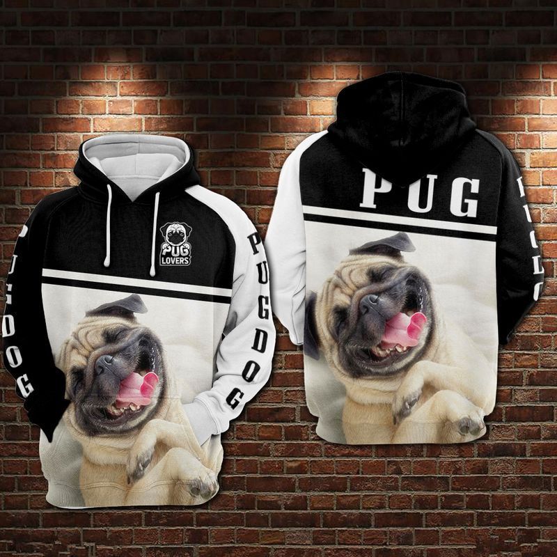 Smile Pug Shirt Black And White Over Print 3d Zip Hoodie