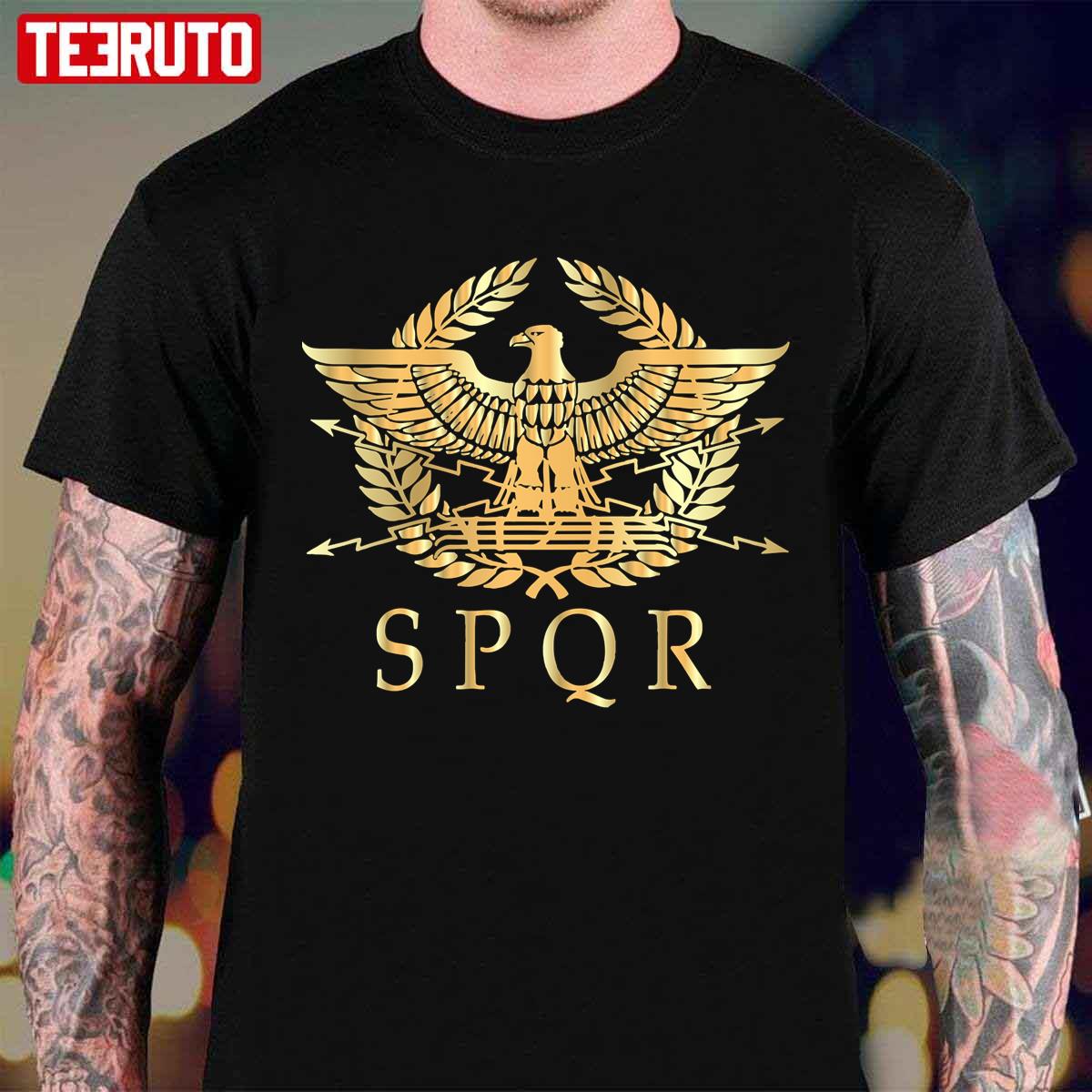 New SPQR Roman Eagle The Roman Empire Logo Black Long Sleeve T-Shirt Size S-3XL 