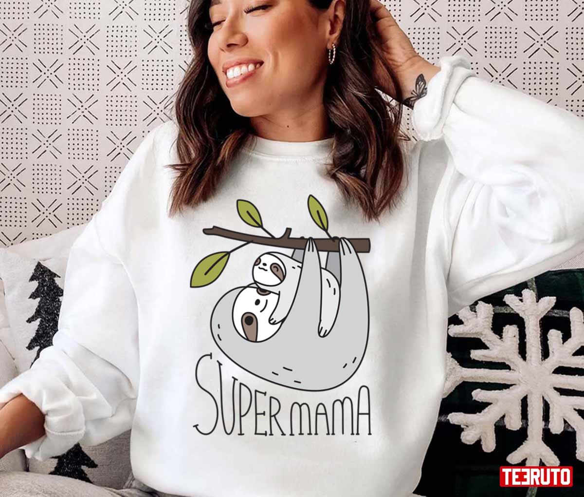 Super Mama Mom And Baby Sloth Unisex Sweatshirt