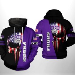 Tcu Horned Frogs NCAA US Flag Skull 3D Printed Hoodie