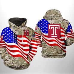 Temple Owls NCAA US Flag Camo Veteran 3D Printed Hoodie