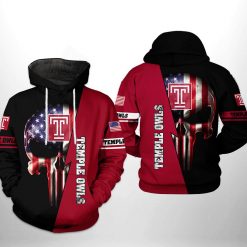 Temple Owls NCAA US Flag Skull 3D Printed Hoodie