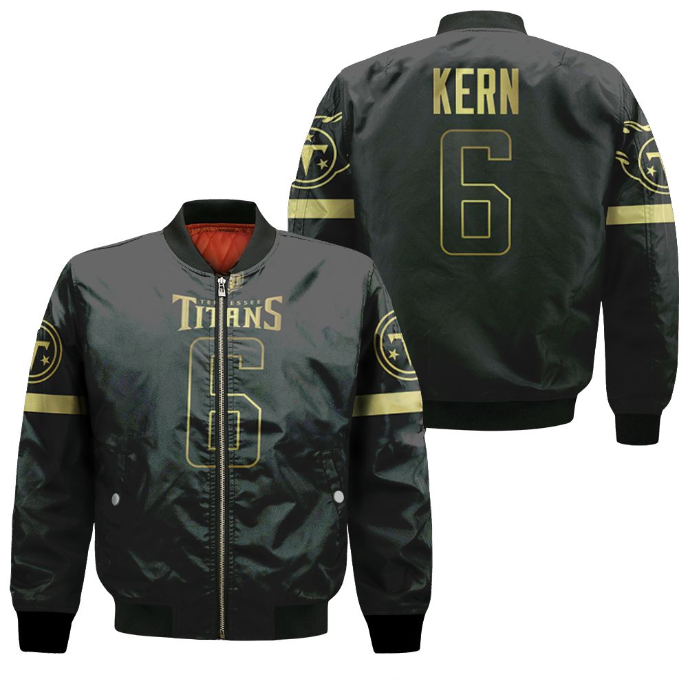 Tennessee Titans Brett Kern #6 Nfl America Football Team Logo Black Golden Edition 3d Designed Allover Gift For Titans Fans Bomber Jacket