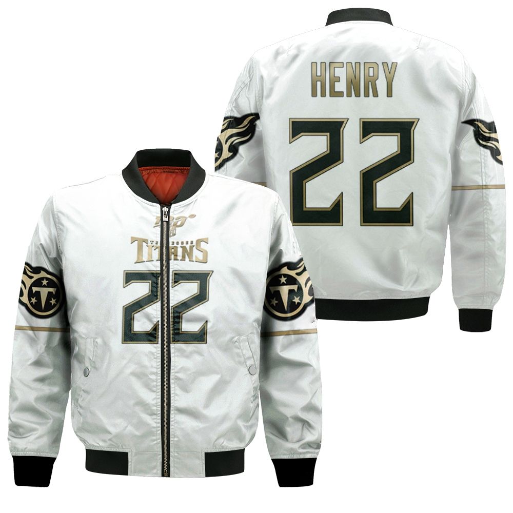 Tennessee Titans 22 Derrick Henry Black Golden Edition Jersey Inspired  Style Bomber Jacket