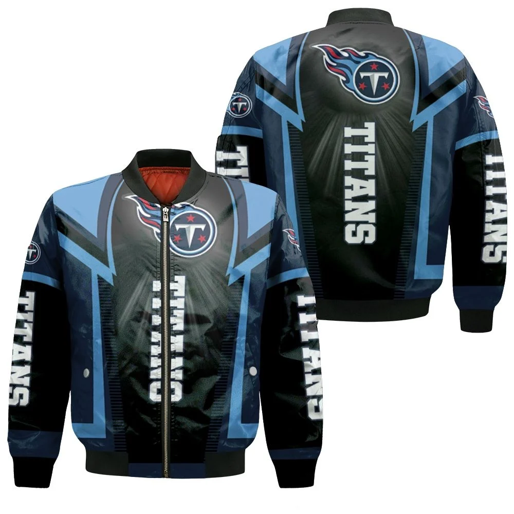 NFL Tennessee Titans White Blue Bomber Jacket 3D For Fans