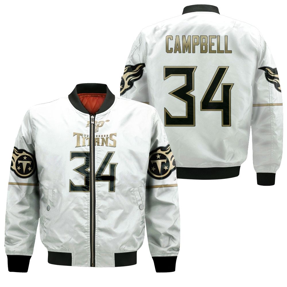 Tennessee Titans Tommie Campbell #34 Nfl Great Player White 100th Season Golden Edition Jersey Style Gift For Titans Fans Bomber Jacket