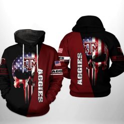 Texas A&M Aggies NCAA US Flag Skull 3D Printed Hoodie