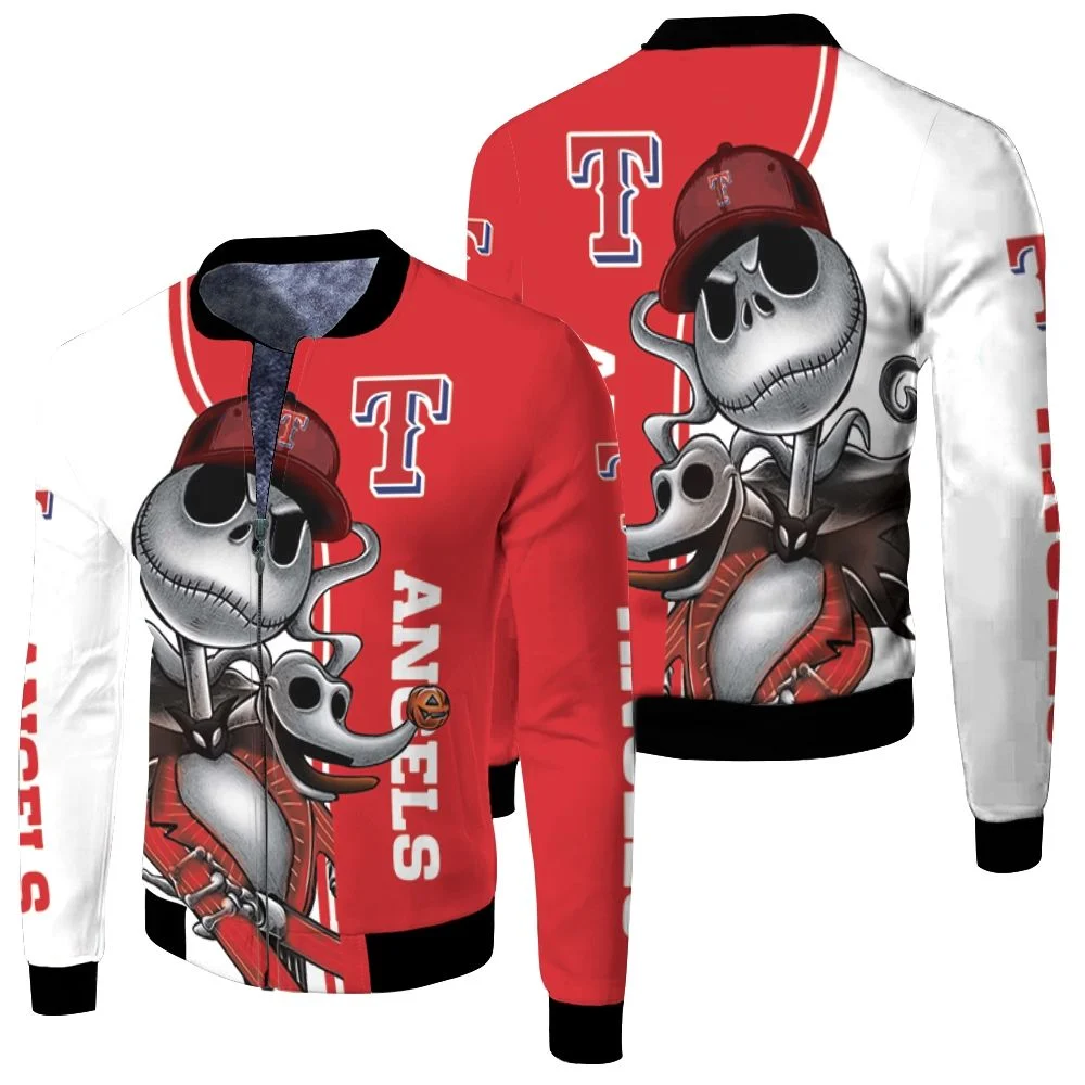 Texas Rangers Jack Skellington And Zero Fleece Bomber Jacket