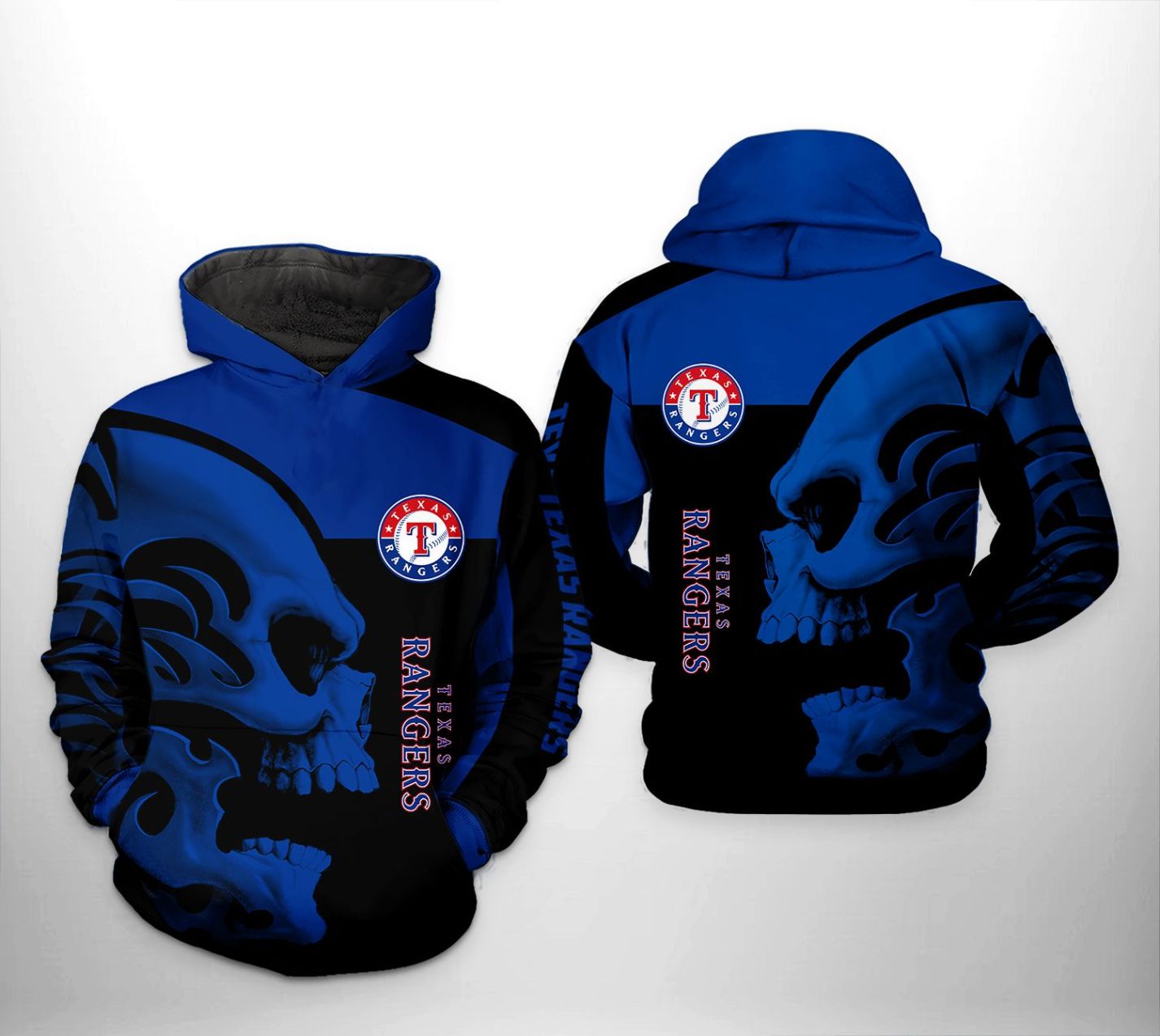 Texas Rangers MLB Skull 3D Printed Hoodie - Teeruto