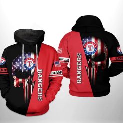 Texas Rangers MLB US Flag Skull 3D Printed Hoodie