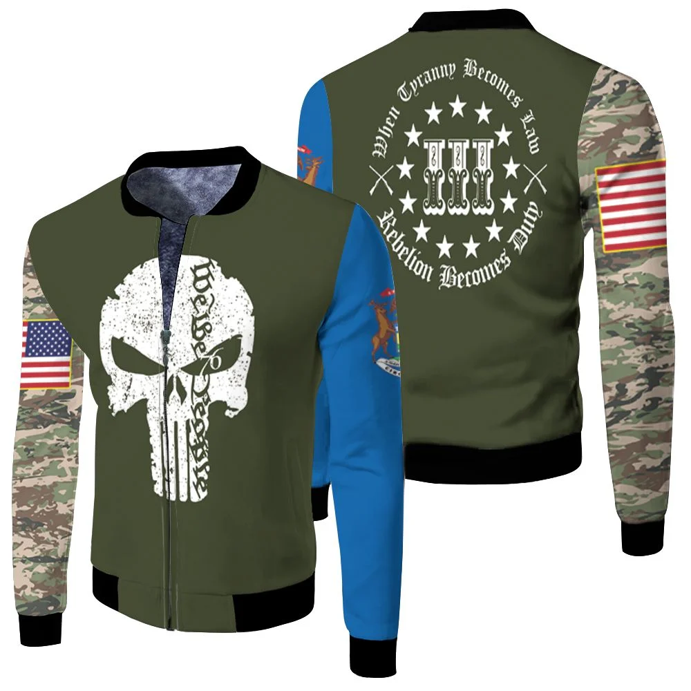 The Punisher When Tyranny Becomes Law Rebelion Becomes Duty 3d Jersey Fleece Bomber Jacket