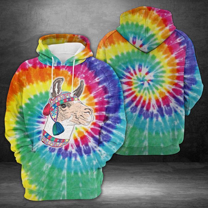 Tie Dye Hipster Alpaca 3D Printed Hoodie