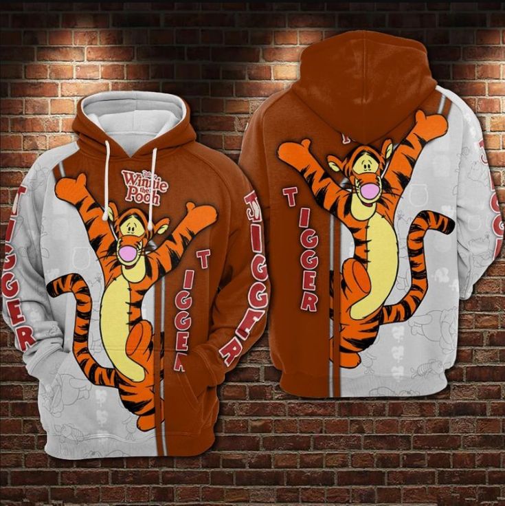 Tigger Winnie The Pooh Over Print 3d Zip Hoodie