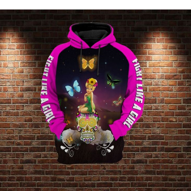 Tinker Bell Fight Like A Girl Over Print 3d Zip Hoodie