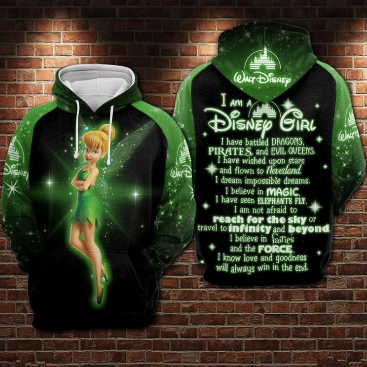 Tinker Bell I Am Disney Girl Green Over Print 3d Zip Hoodie