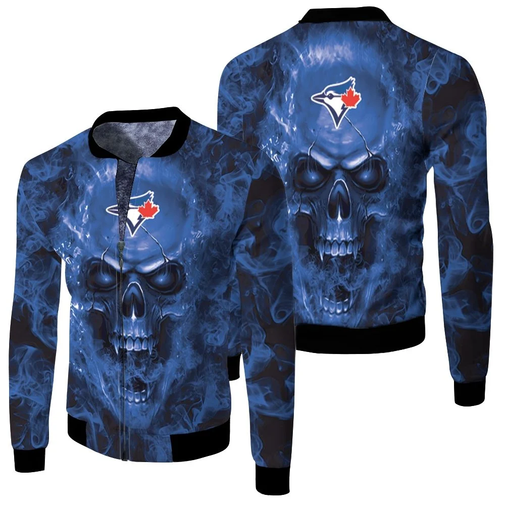 Toronto Blue Jays Mlb Fans Skull Fleece Bomber Jacket