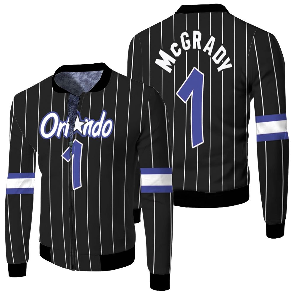 Tracy Mcgrady Orlando Magic 2003-04 Classics Black Jersey Inspired Style Fleece Bomber Jacket