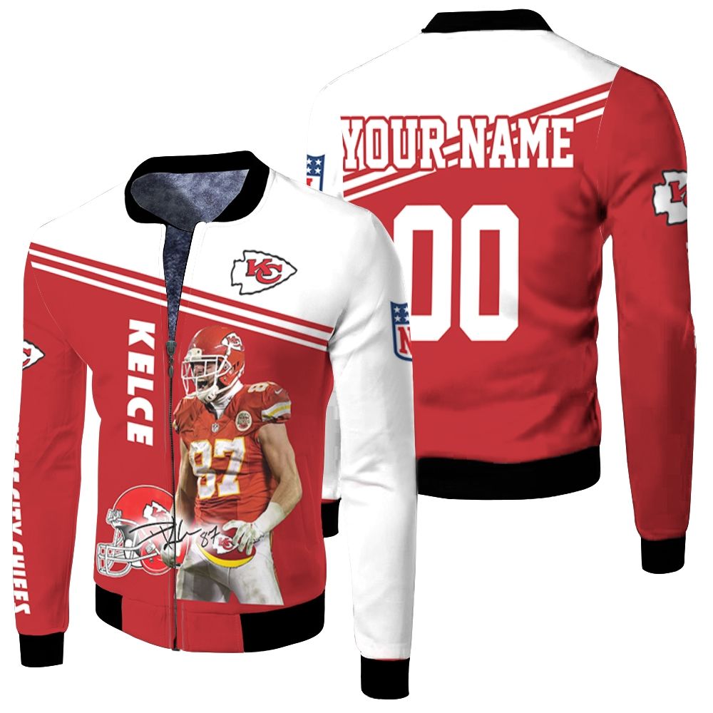 Travis Kelce Kansas City Chiefs 3d Signature Personalized Fleece Bomber Jacket