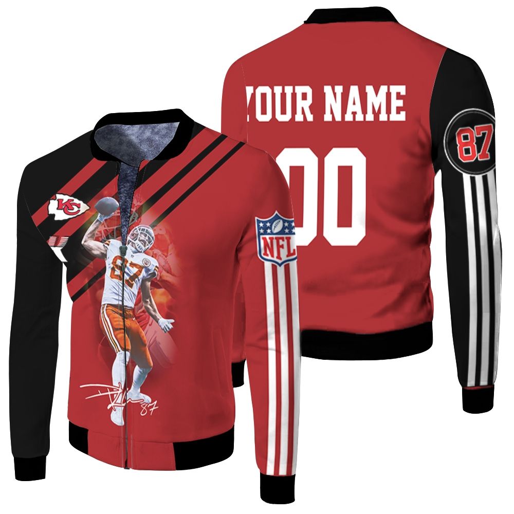 Travis Kelce Kansas City Chiefs Touchdown 3d Personalized Fleece Bomber Jacket