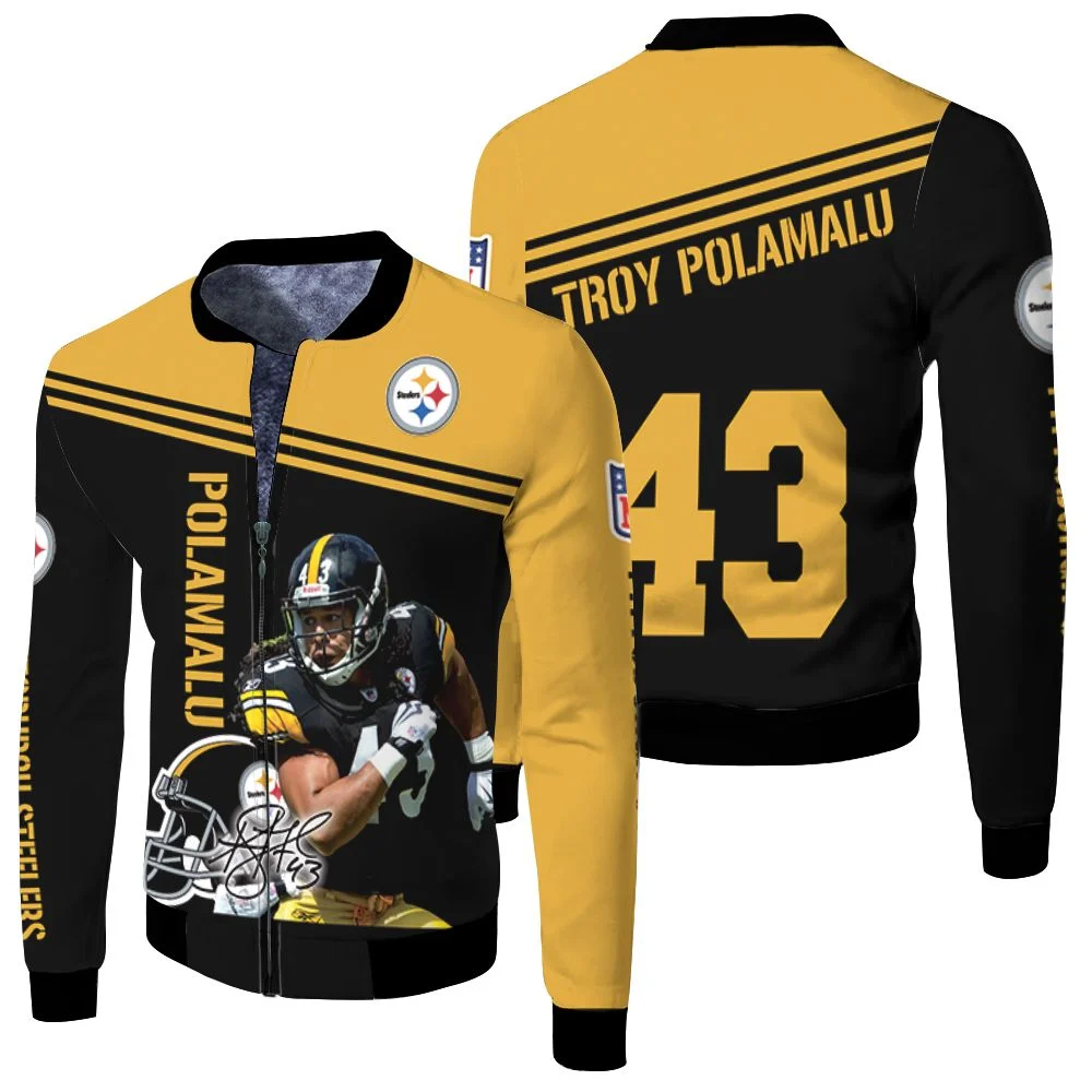 Troy Polamalu Pittsburgh Steelers Legend Signed 3d T Shirt Hoodie Sweater Fleece Bomber Jacket