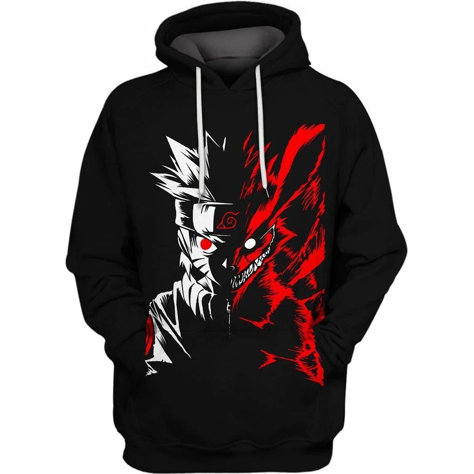 Two Face Naruto White And Red Over Print 3d Zip Hoodie