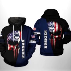 UConn Huskies NCAA US Flag Skull 3D Printed Hoodie